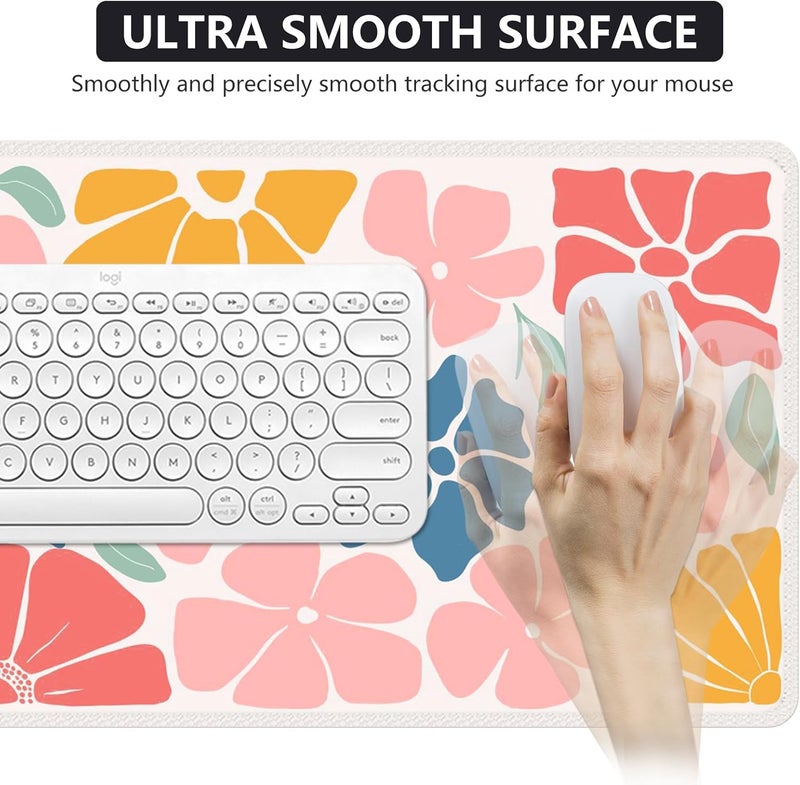 iCasso XXL Large Mouse Mat, Anti-slip Big Mousepad with Stitched Edges, Keyboard Pad Mat for Computer, Work, Gaming (Colorful Flower) - Image 5